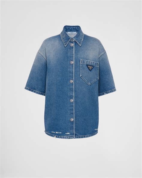 prada denim shirt white|Prada denim top.